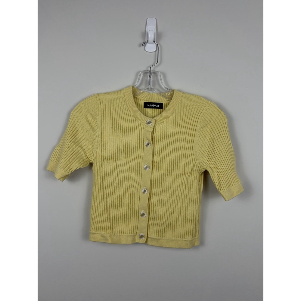 NAADAM Cashmere & Silk Ribbed Cropped Yellow Cardigan S Costal Quiet Luxury
